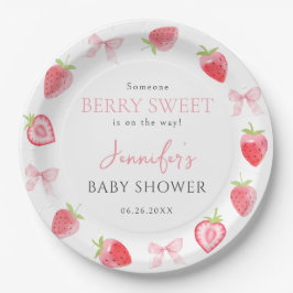 Plato De Papel Bow rosa Berry Sweet Summer Baby Shower