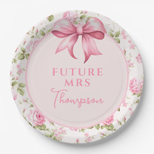 Plato De Papel Bow rosa Coquette Bridal Shower   Futura Sra.