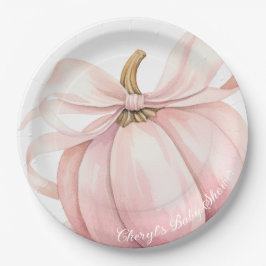Plato De Papel Bow rosa de calabaza Baby Shower