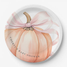 Plato De Papel Bow rosa de calabaza Baby Shower