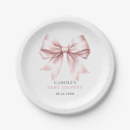 Plato De Papel Bow Rosa Elegante Rubor Baby Girl Baby Shower