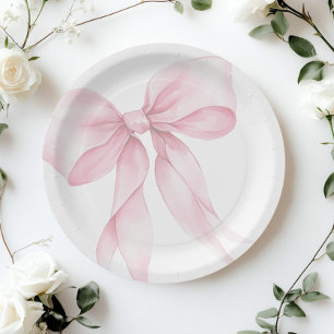Plato De Papel Bow rosa elegante Rubor Pink Baby Ducha