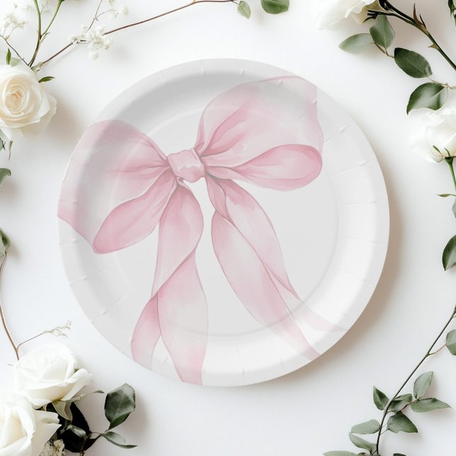 Plato De Papel Bow rosa elegante Rubor Pink Baby Ducha (Subido por el creador)