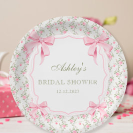 Plato De Papel Bow rosa: está atando la ducha nupcial