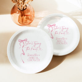 Plato De Papel Bow Rosado Amarra La Ducha Bridal Knot