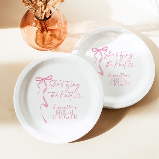Plato De Papel Bow Rosado Amarra La Ducha Bridal Knot (Subido por el creador)