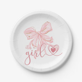 Plato De Papel Bow rosado Es un Baby Shower Chica