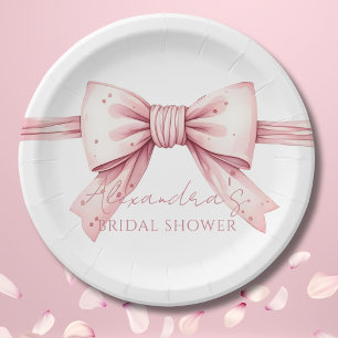 Plato De Papel Bow rosado tira y se ata la ducha nupcial