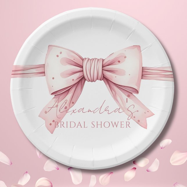 Plato De Papel Bow rosado tira y se ata la ducha nupcial (Subido por el creador)