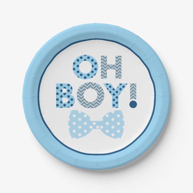 Plato De Papel Bow Tie Oh Boy Baby Shower (Anverso)