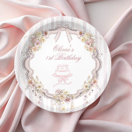 Plato De Papel Bow Wildflower First Birthday Paper Plates