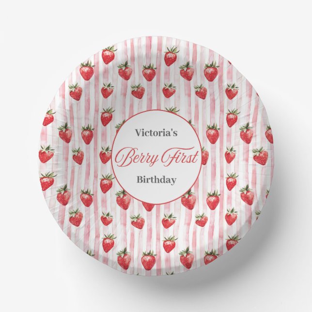 Plato De Papel Bowl de cumpleaños 'Berry First' personalizado (Anverso)