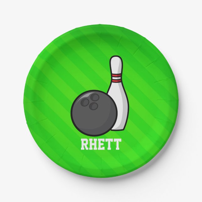 Plato De Papel Bowling; franjas verdes neonesas (Anverso)