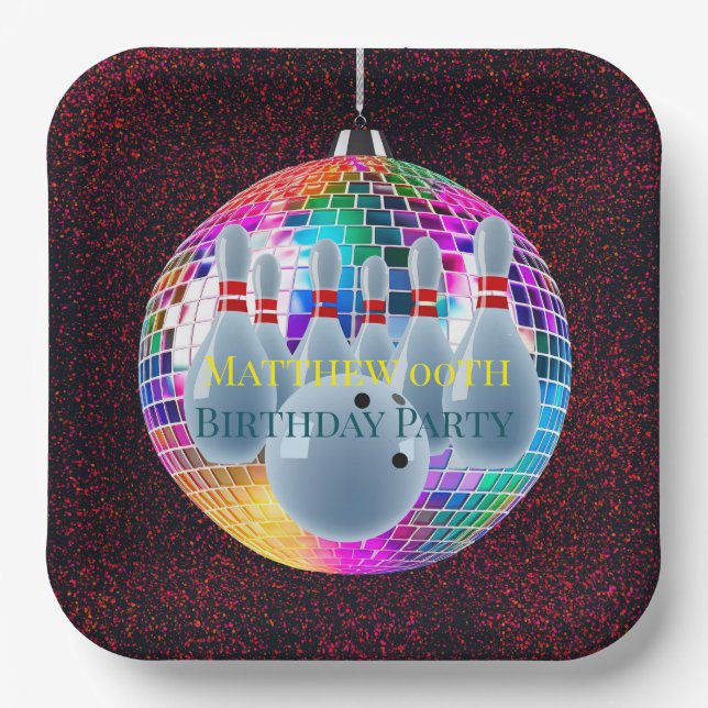 Plato De Papel Bowling Neon Disco Ball Purpurina Fiesta de cumple (Anverso)