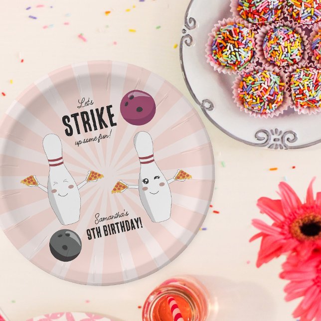 Plato De Papel Bowling Pizza Strike Algunos Divertidos Niños Cump (Bowling Pizza Strike Up Some Fun Kids Birthday Paper Plates)