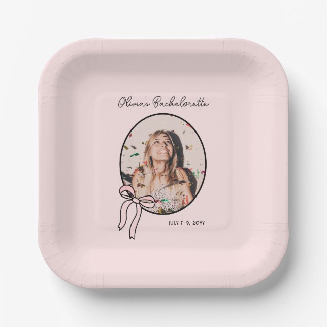 Plato De Papel Bows & Babes Bachelorette Personalizado Girona Ros (Anverso)