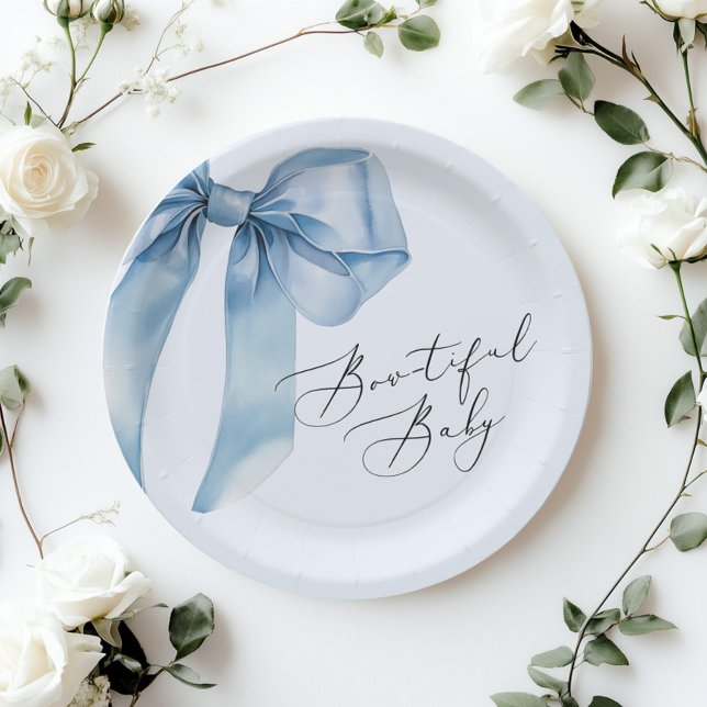 Plato De Papel Bowtiful Baby Blue Bow Baby Shower (Subido por el creador)
