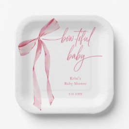 Plato De Papel Bowtiful Watercolor Rubor Pink Baby Shower