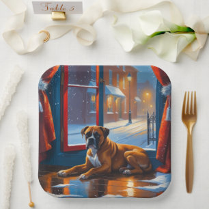 Plato De Papel Boxeador con Luces de Navidad Fiesta