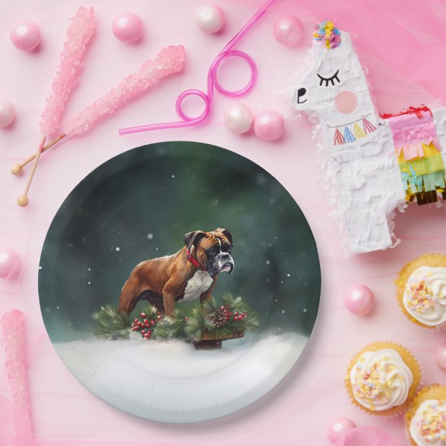 Plato De Papel Boxeador Navidad nieve invierno (Fiesta)