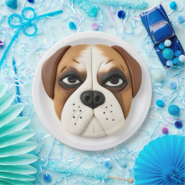 Plato De Papel Boxer Dog 3D Inspirado (Fiesta)