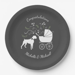 Plato De Papel Boxer Dog Baby Shower Puppy