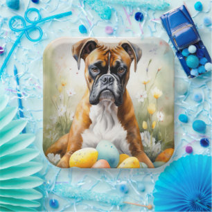 Plato De Papel Boxer Dog con vacaciones en Pascua
