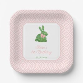 Plato De Papel Boxwood Topiary Bunny Baby Girl Primer Fiesta de c