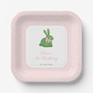Plato De Papel Boxwood Topiary Bunny Baby Girl Primer Fiesta de c