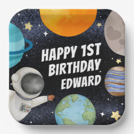 Plato De Papel Boy 1 Happy Birthday Planets Space