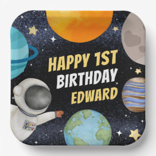 Plato De Papel Boy 1 Happy Birthday Planets Space