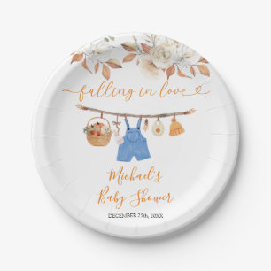 Plato De Papel Boy Autumn Clothes Pumpkin Fall Baby Shower