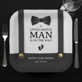 Plato De Papel Boy Baby Shower A Little Gentleman Suspenders
