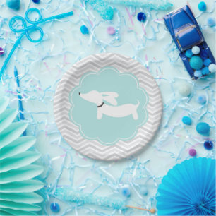 Plato De Papel Boy Baby Shower Blue Doxie Dachshund Fiestas Placa