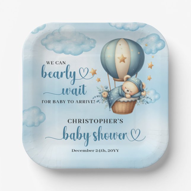 Plato De Papel Boy Baby Shower podemos esperar el globo de aire c (Anverso)