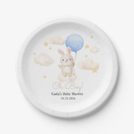 Plato De Papel Boy Blue Balloon Cute Bunny Baby Shower
