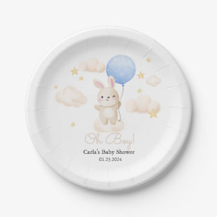 Plato De Papel Boy Blue Balloon Cute Bunny Baby Shower