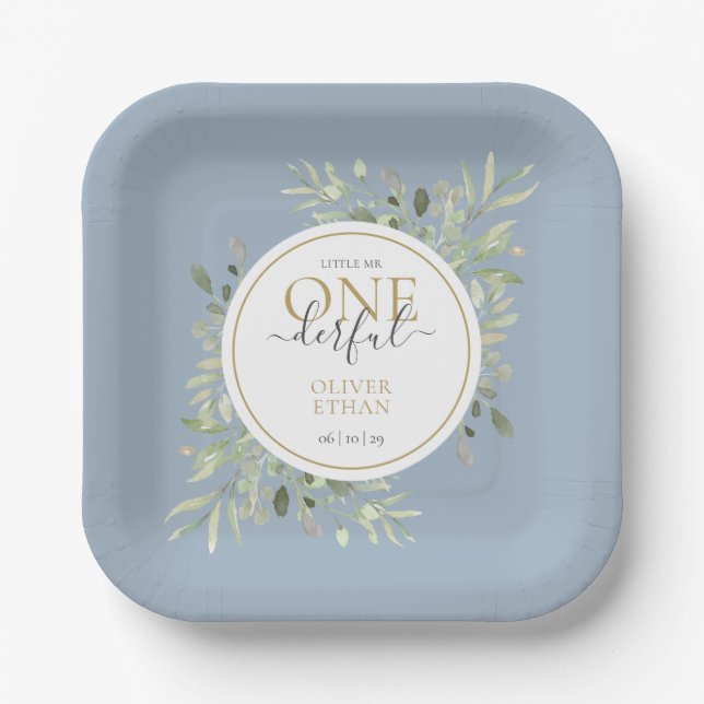 Plato De Papel Boy Blue Little Mr ONEmaravilloso primer cumpleaño (Anverso)