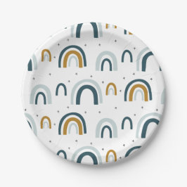 Plato De Papel Boy Blue Rainbow Birday Party Plates