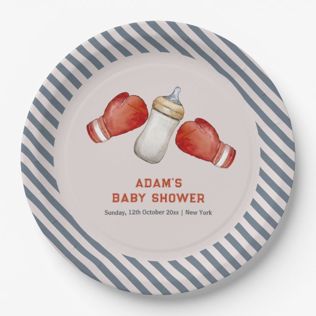 Plato De Papel Boy Boxing Little Champion Baby Shower (Anverso)