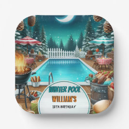 Plato De Papel boy bruh Barbeque Winter Pool Fiesta 13 cumpleaños