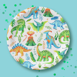 Plato De Papel Boy Dino Fiesta T rex, Stegosaurus, Triceratops