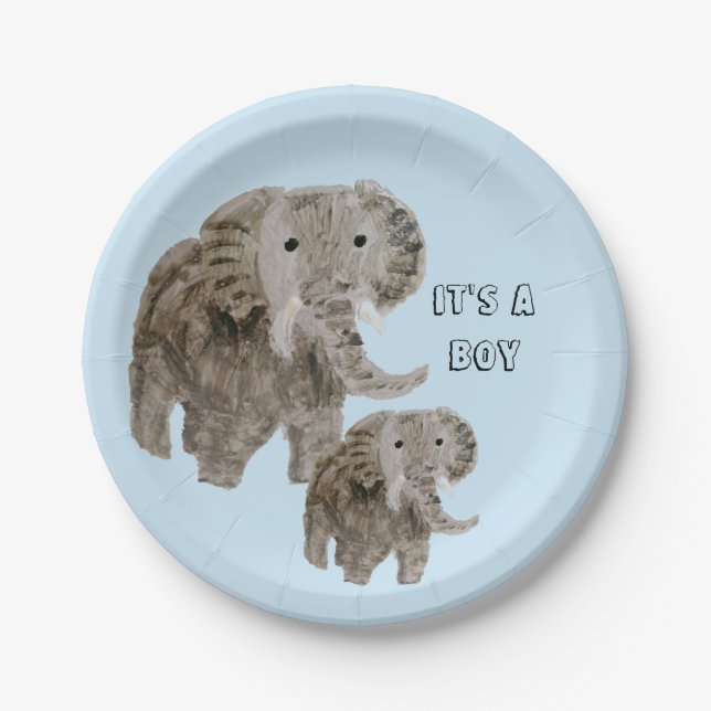 Plato De Papel Boy Elephant Baby Shower Animal (Anverso)