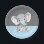 Plato De Papel Boy Elephant Baby Shower azul y gris<br><div class="desc">Placa de papel azul y gris para elefantes Baby Shower Boy</div>