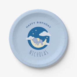 Plato De Papel Boy Elephant Blue Dreamy Kids Fiesta de cumpleaños