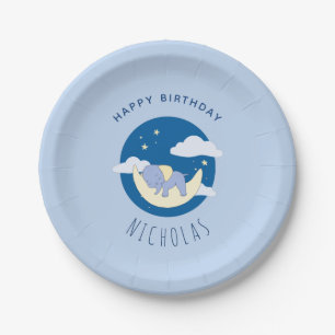 Plato De Papel Boy Elephant Blue Dreamy Kids Fiesta de cumpleaños