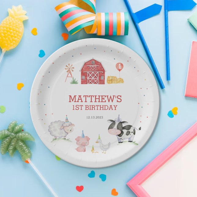 Plato De Papel Boy Farm Animals Red Birthday (Subido por el creador)