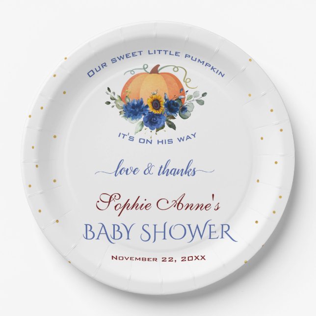 Plato De Papel Boy Little Pumpkin Fanthys Baby Shower Pap (Anverso)