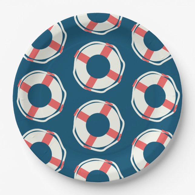 Plato De Papel Boy Nautical Ocean Pool Fiesta de Baby Shower Cump (Anverso)