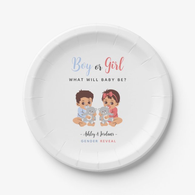 Plato De Papel Boy or Girl Pink and Blue Baby Gender Reveal (Anverso)